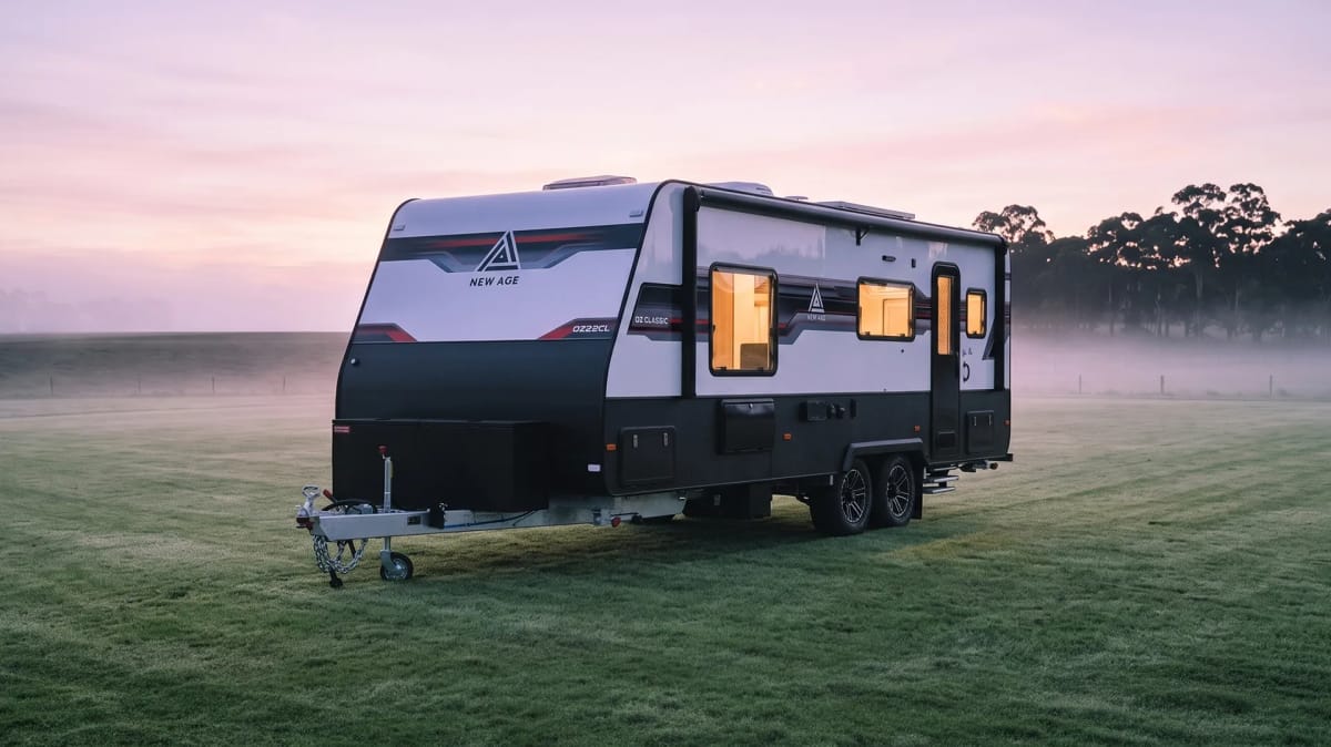 A New Age caravan in the outback